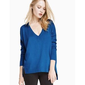 Express Royal Blue V-Neck Double Zip Tunic Sweater
